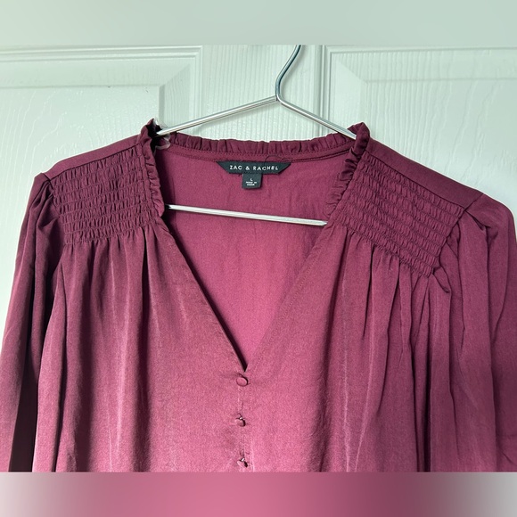 Zac & Rachel Flowy Wine Colored Bell Sleeve Peasant Blouse Size L - Picture 8 of 10